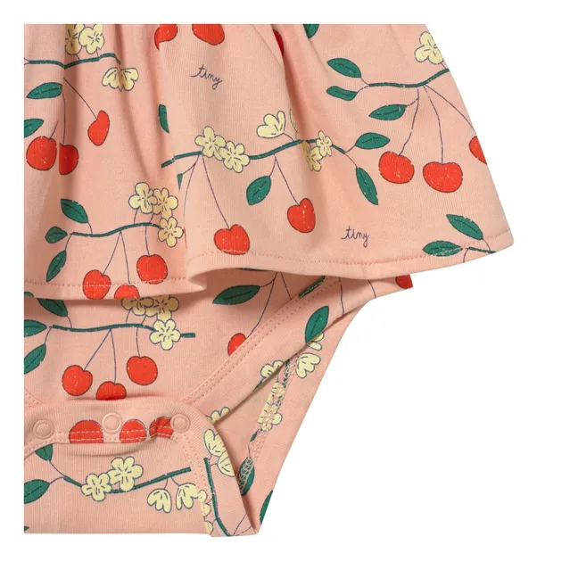 Barboteuse Volants Cerises Coton Bio | Rose