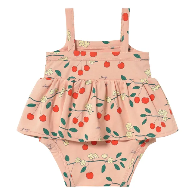 Barboteuse Volants Cerises Coton Bio | Rose