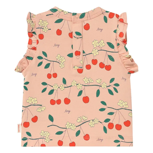 T-shirt Volants Cerises Coton Bio | Rose