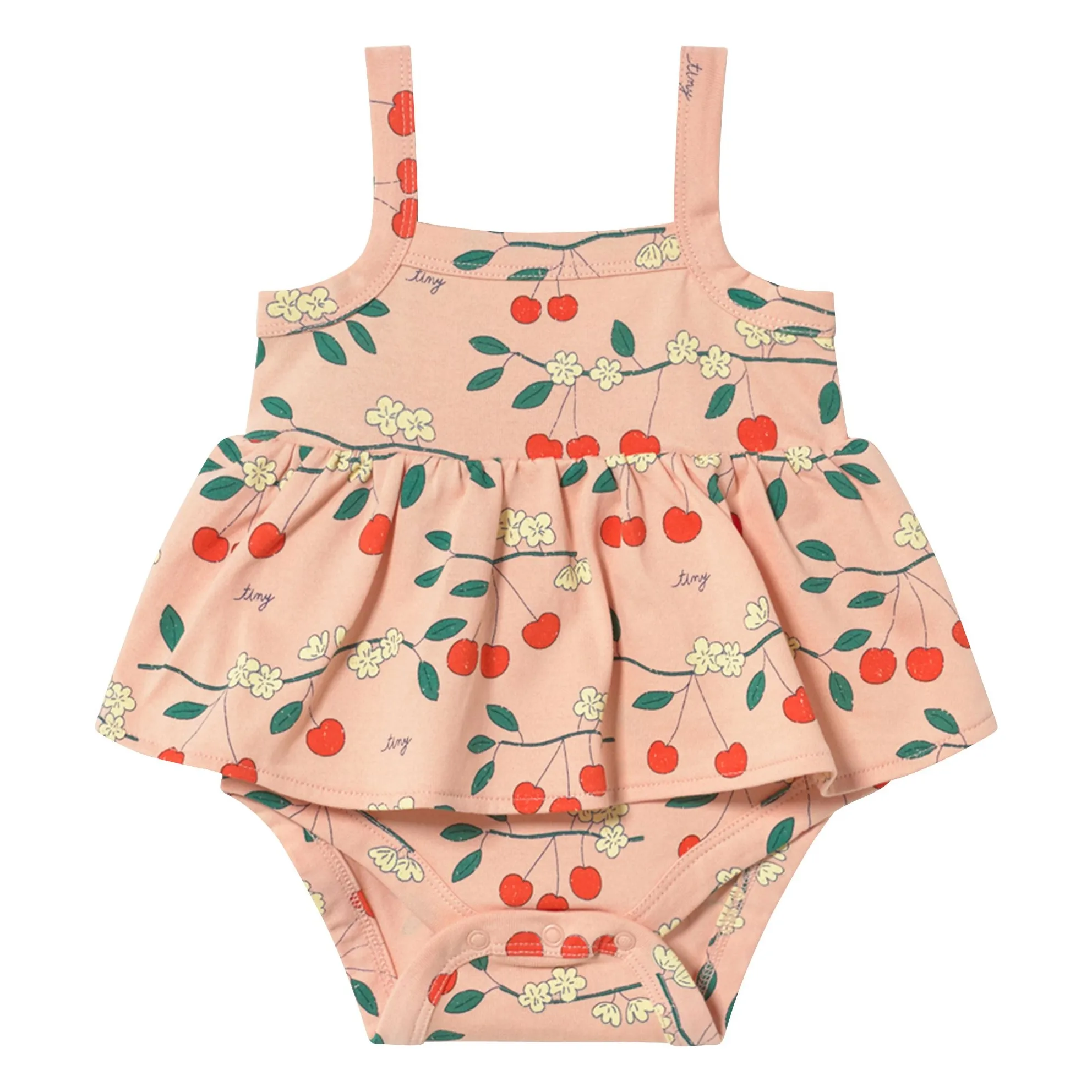 Tinycottons Pink Organic Cotton Cherry Ruffle Romper