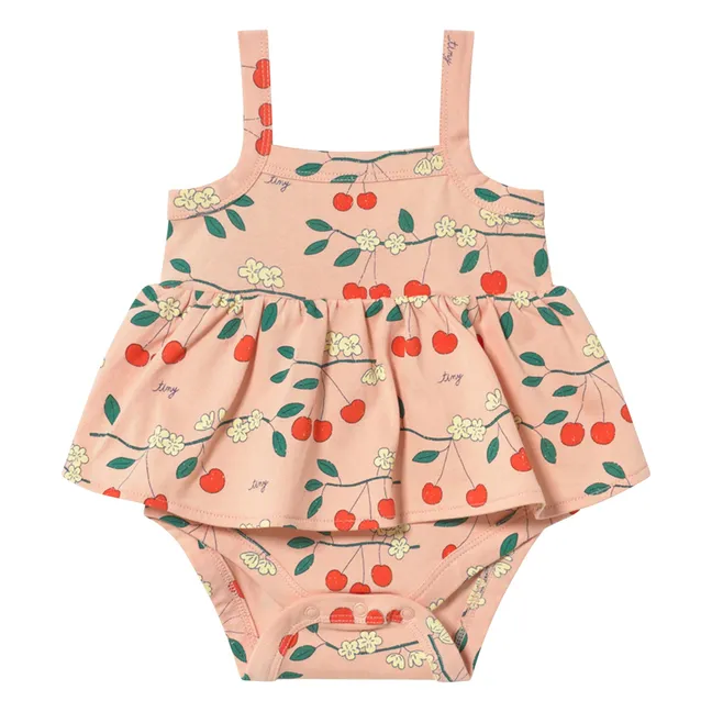 Barboteuse Volants Cerises Coton Bio | Rose