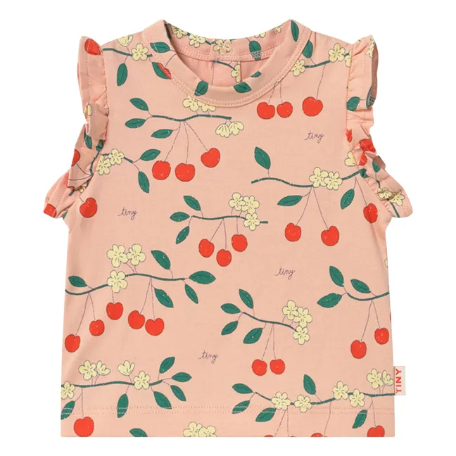 T-shirt Volants Cerises Coton Bio | Rose