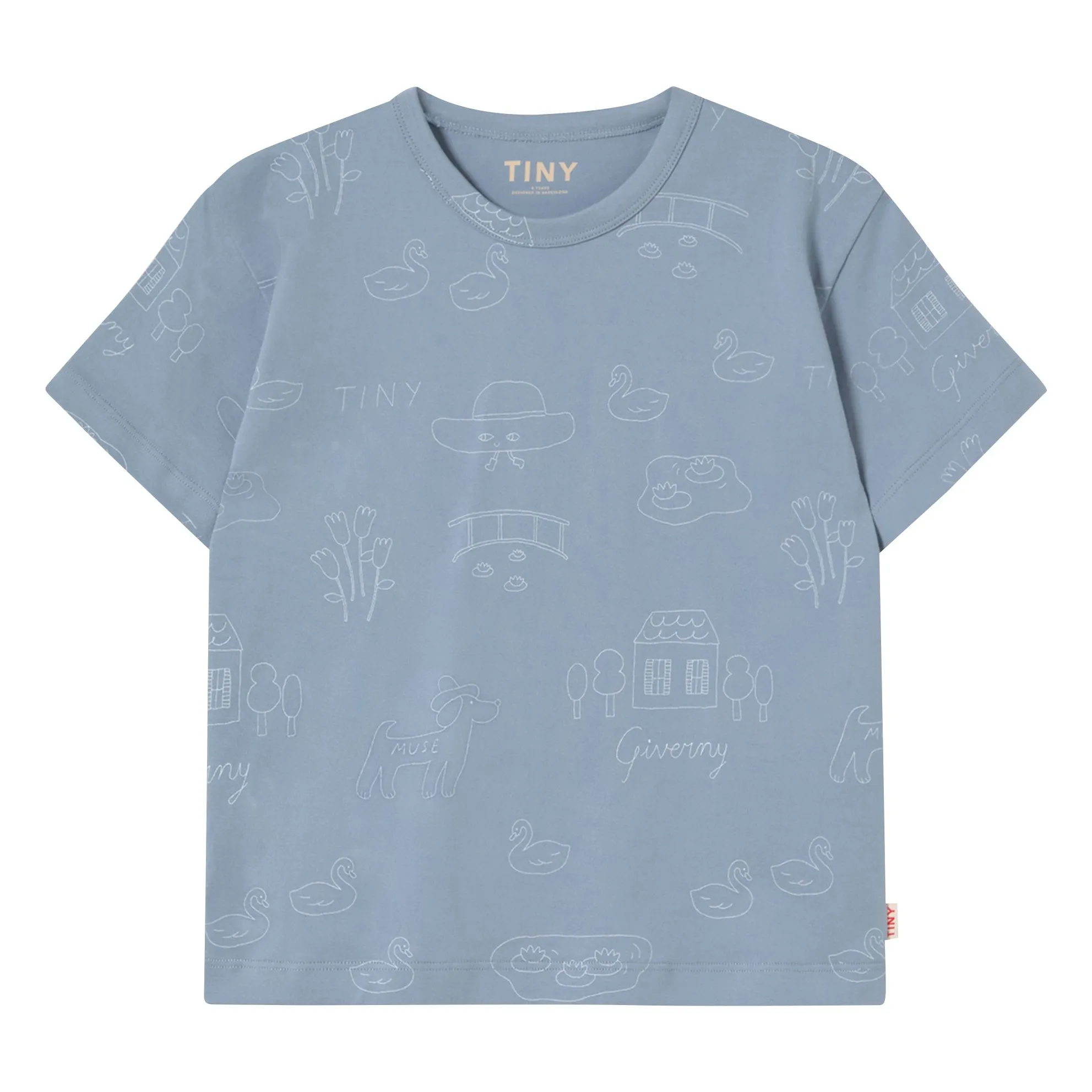 Tinycottons Grey Blue Tiny Swans T-Shirt Organic Cotton