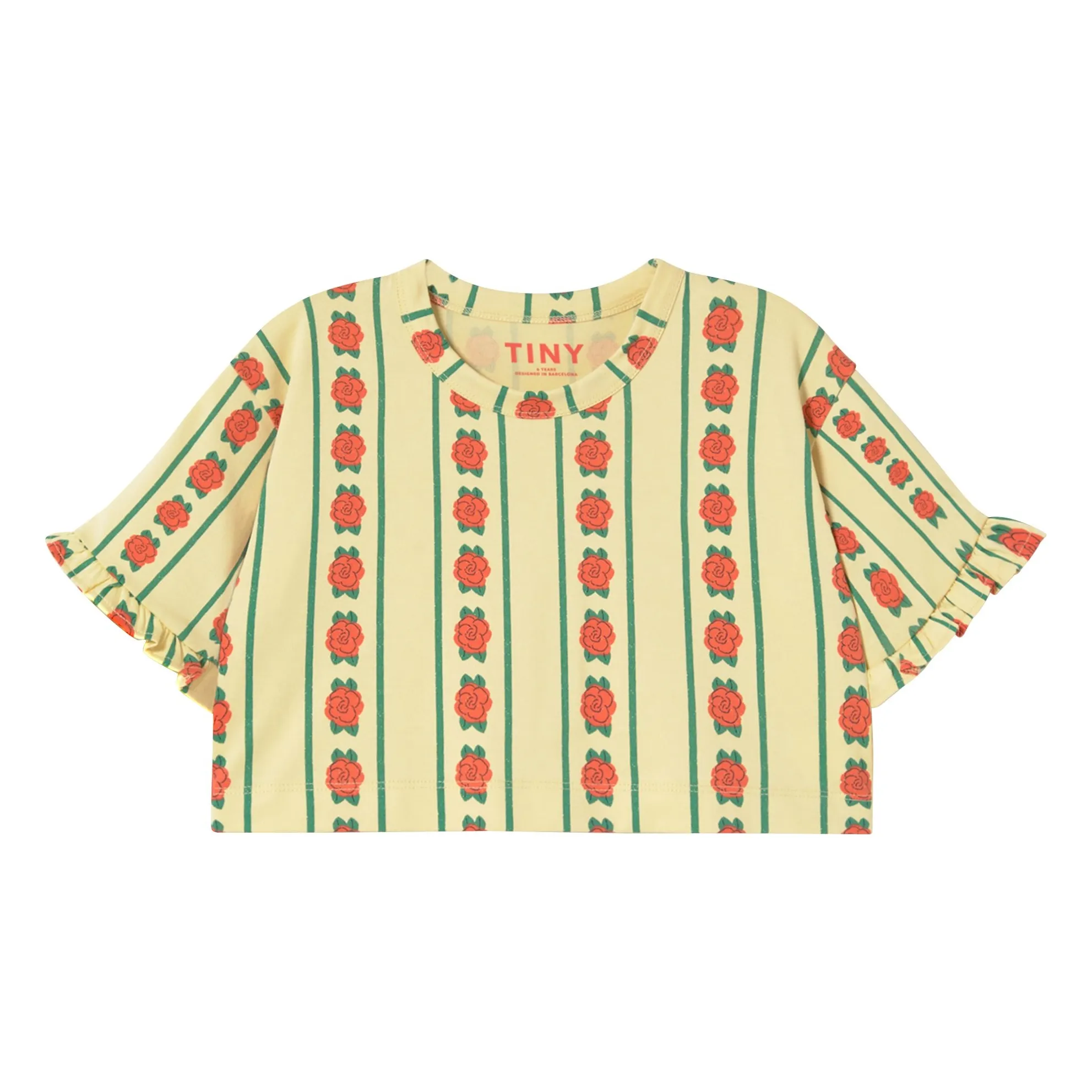 Tinycottons Pale Yellow Organic Cotton Pink Ruffle T-Shirt