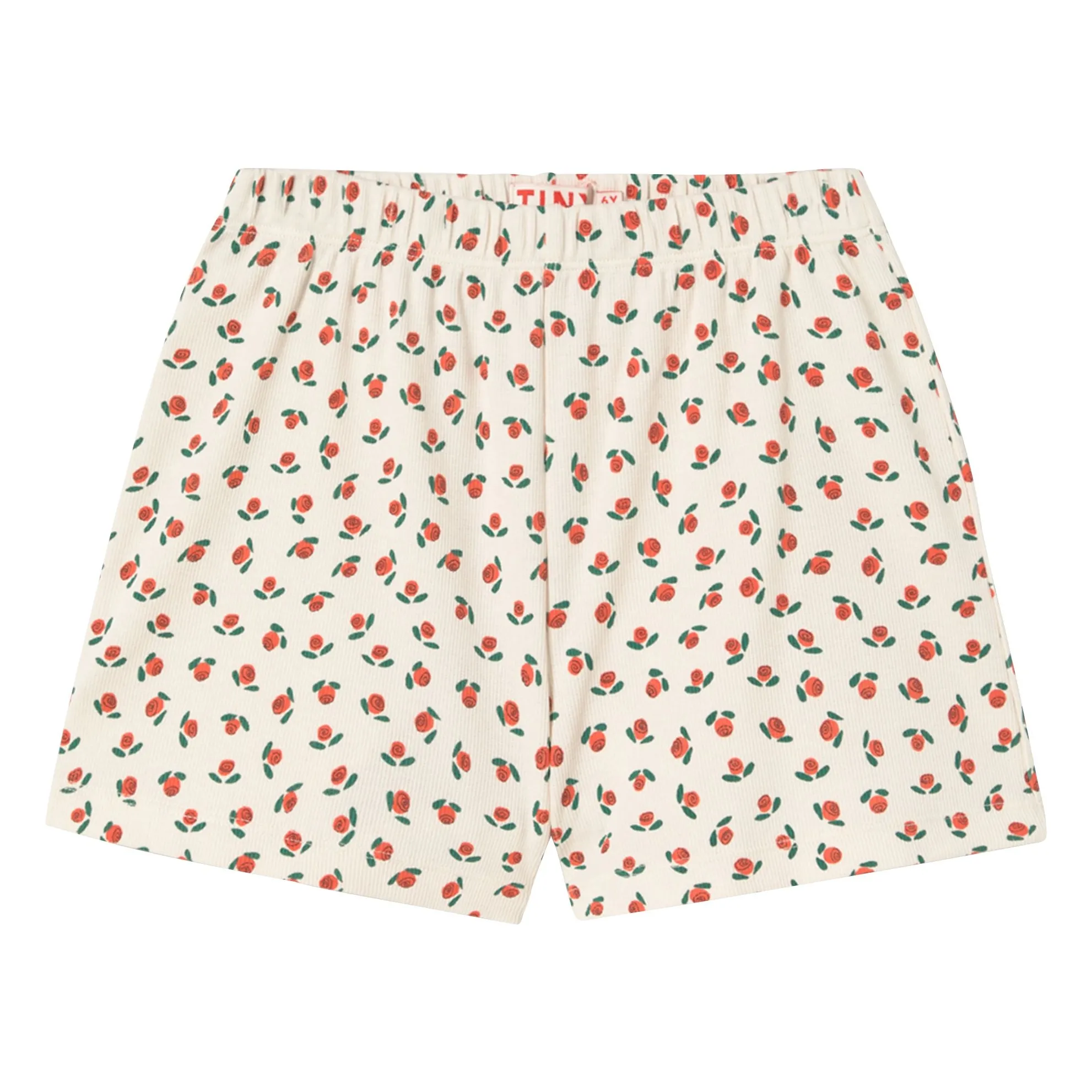 Tinycottons White Ribbed Shorts Roses Organic Cotton