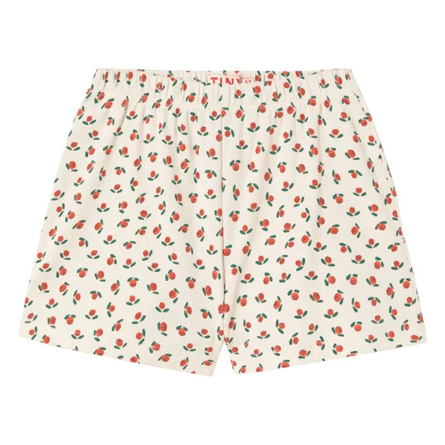 Short Côtelé Roses Coton Bio | Blanc