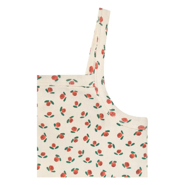 Top Côtelé Roses Coton Bio | Blanc