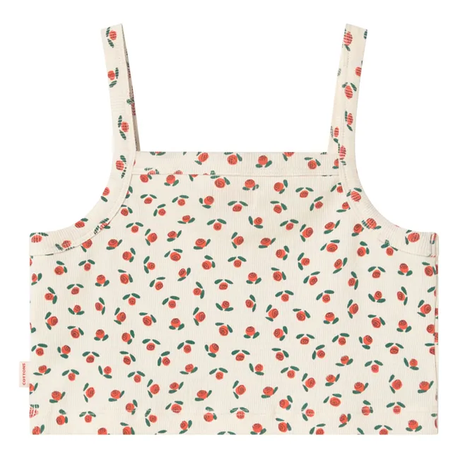 Top Côtelé Roses Coton Bio | Blanc