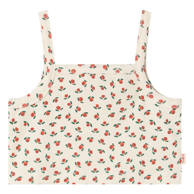 Top de canalé Roses Algodón orgánico | Blanco