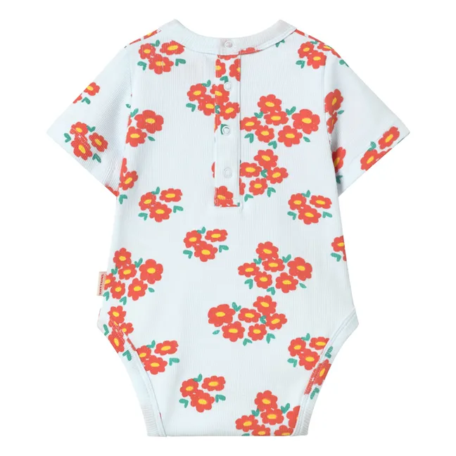 Organic Cotton Flowered Bodysuit | Pale blue