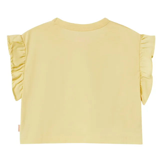 T-shirt Crop Volants Roses Coton Bio | Jaune pâle