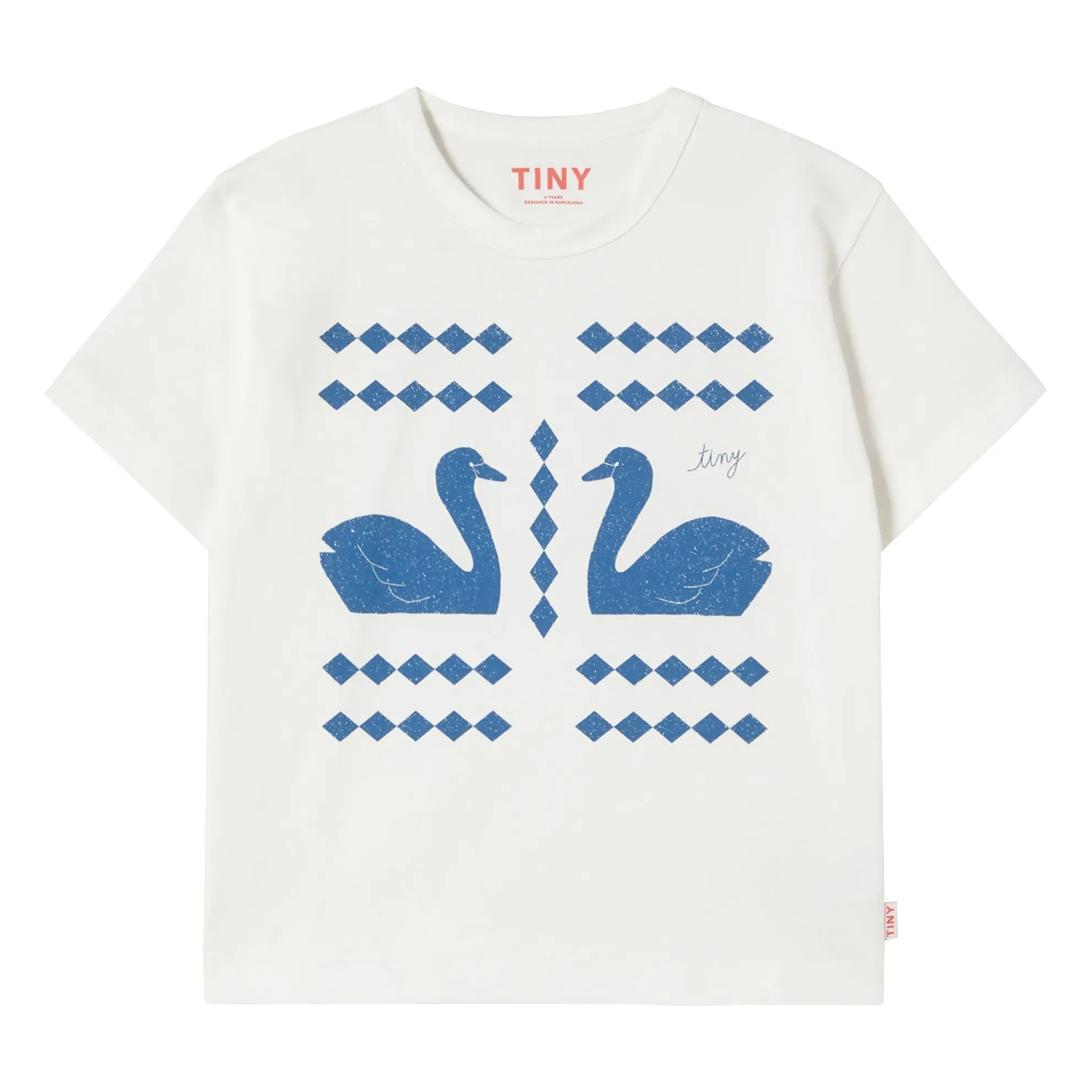 Tinycottons White T-Shirt Swans Losanges Organic Cotton