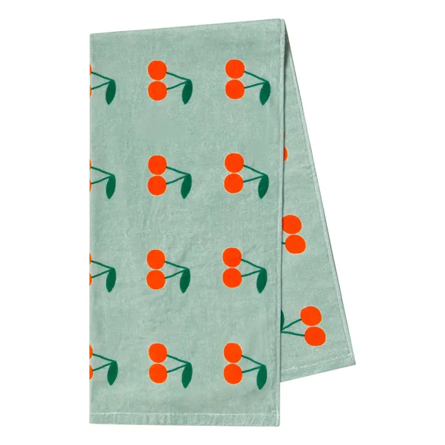 Serviette de Plage Cerises Coton Bio | Vert d'eau