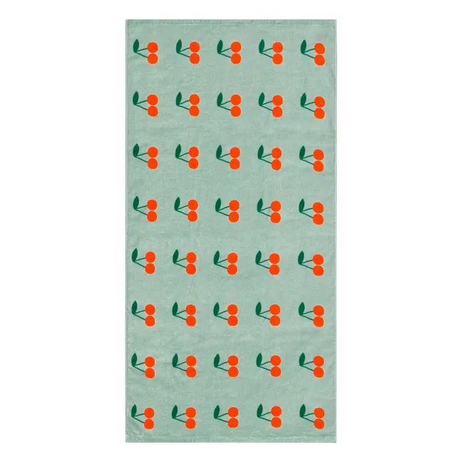 Serviette de Plage Cerises Coton Bio | Vert d'eau