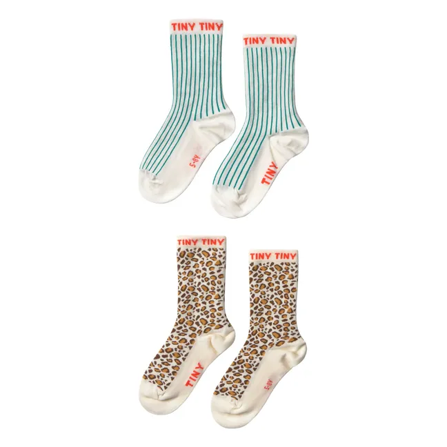 Lote de 2 pares de calcetines de leopardo | Crudo