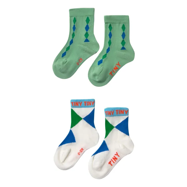 Lot de 2 Paires de Chaussettes Losanges | Vert