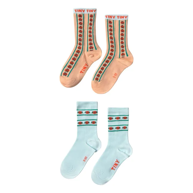 Lot de 2 Paires de Chaussettes Roses | Bleu ciel
