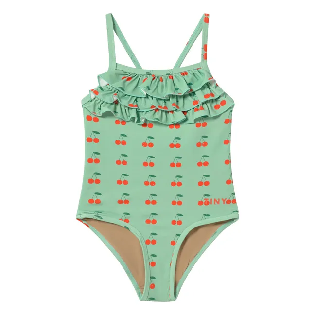 Maillot de Bain Volants Cerises | Vert d'eau