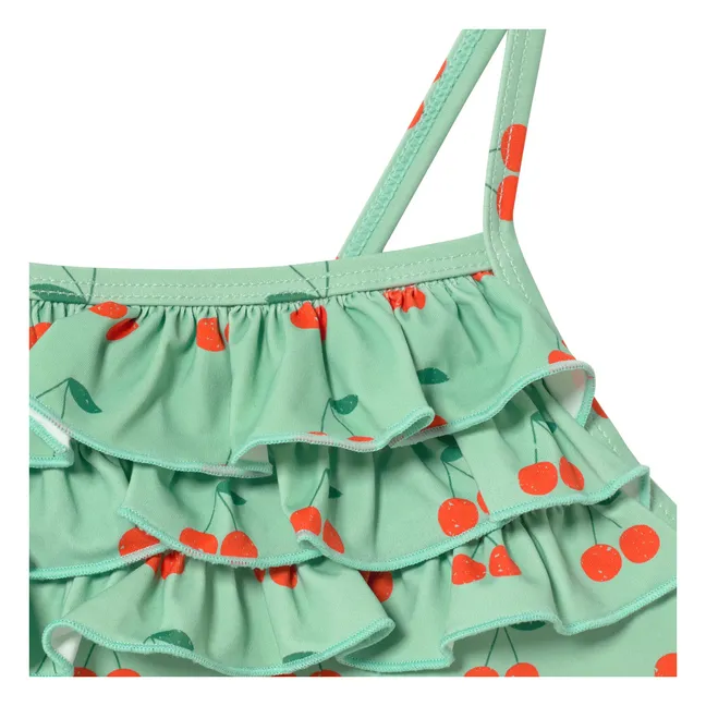 Maillot de Bain Volants Cerises | Vert d'eau