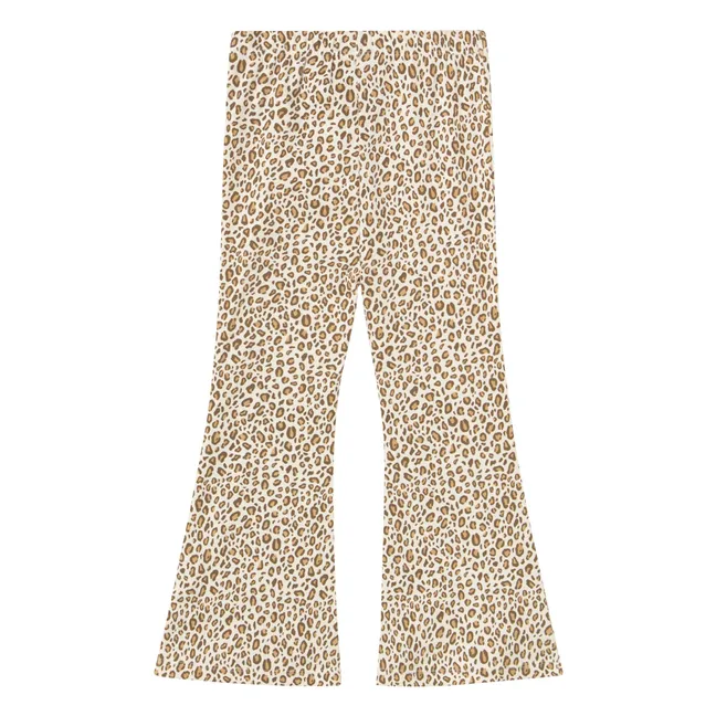 Pantalones acampanados de leopardo de algodón orgánico | Beige