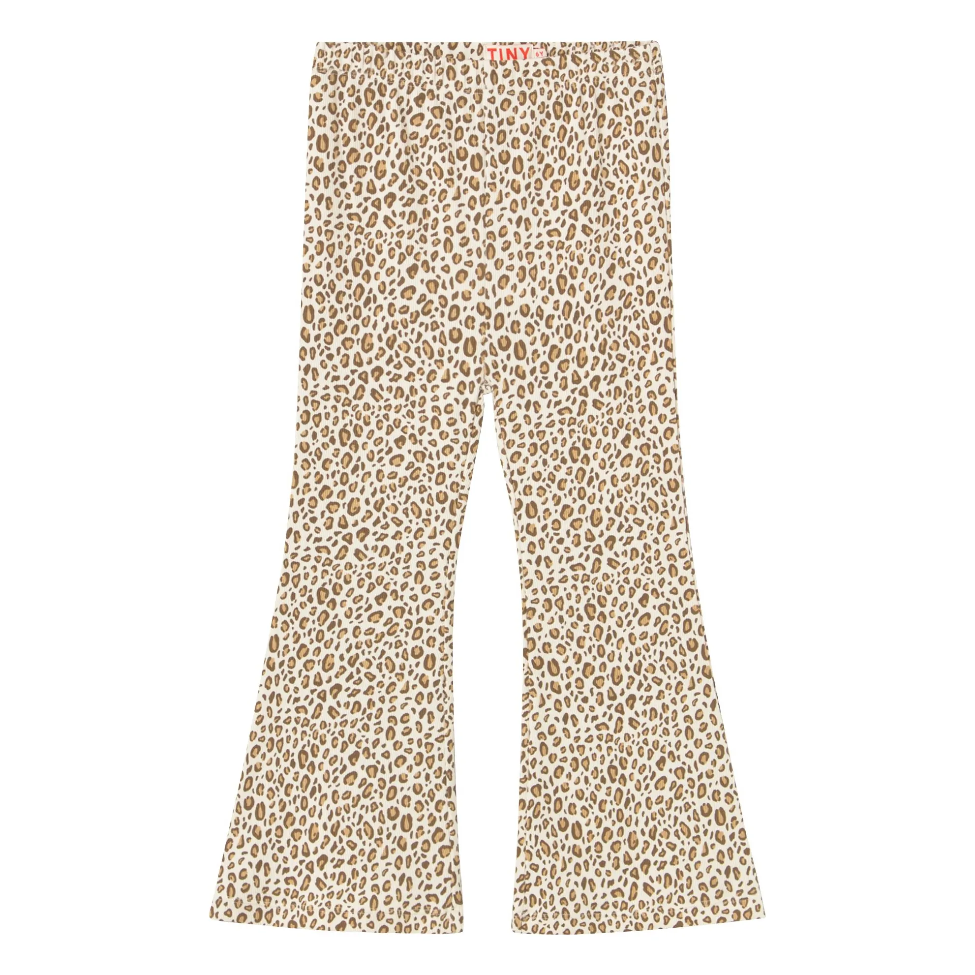 Tinycottons Beige Organic Cotton Leopard Rib Flare Pants