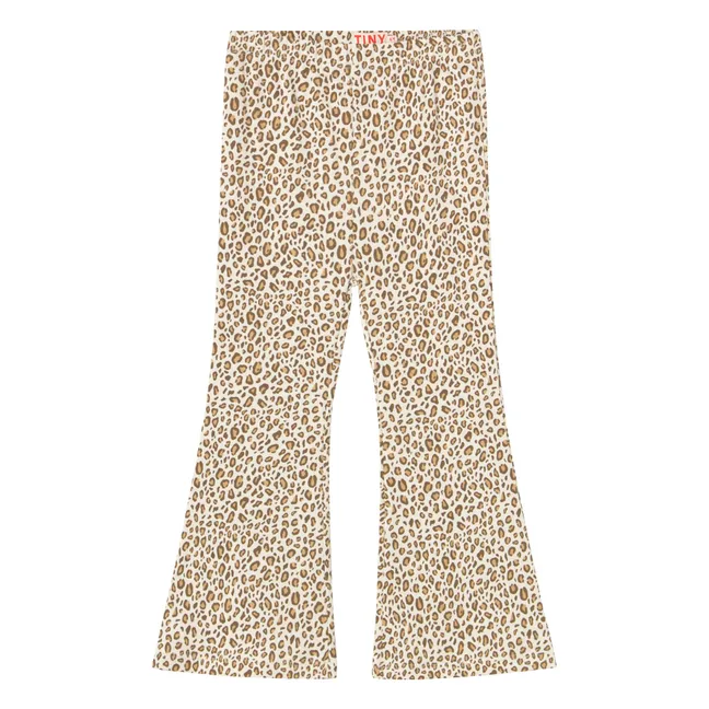 Pantalones acampanados de leopardo de algodón orgánico | Beige