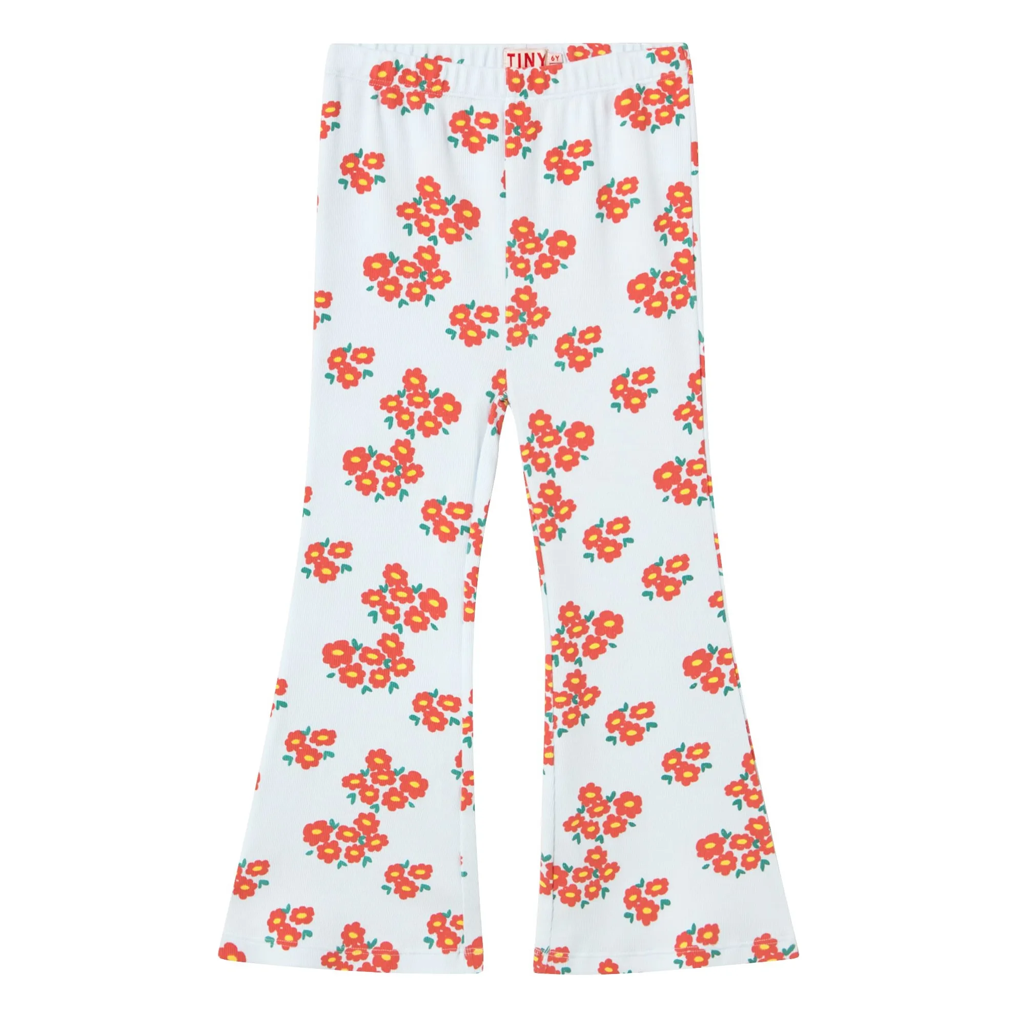 Tinycottons Pale Blue Flare Pants Ribbed Organic Cotton Flowers