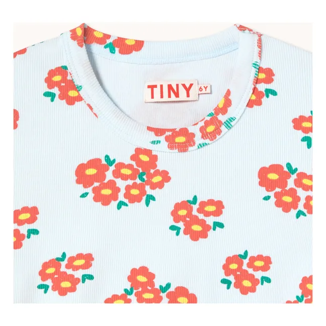 Camiseta acanalada Flores Algodón orgánico | Azul Pálido