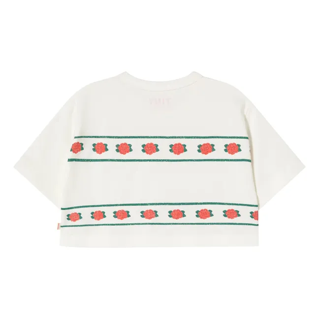 Crop Roses T-Shirt aus Bio-Baumwolle | Weiß