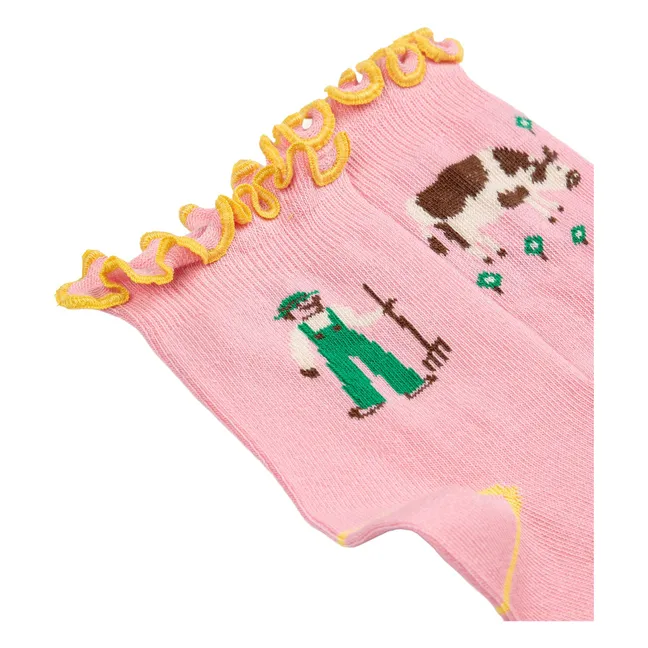 Calcetines de algodón orgánico con volantes | Rosa