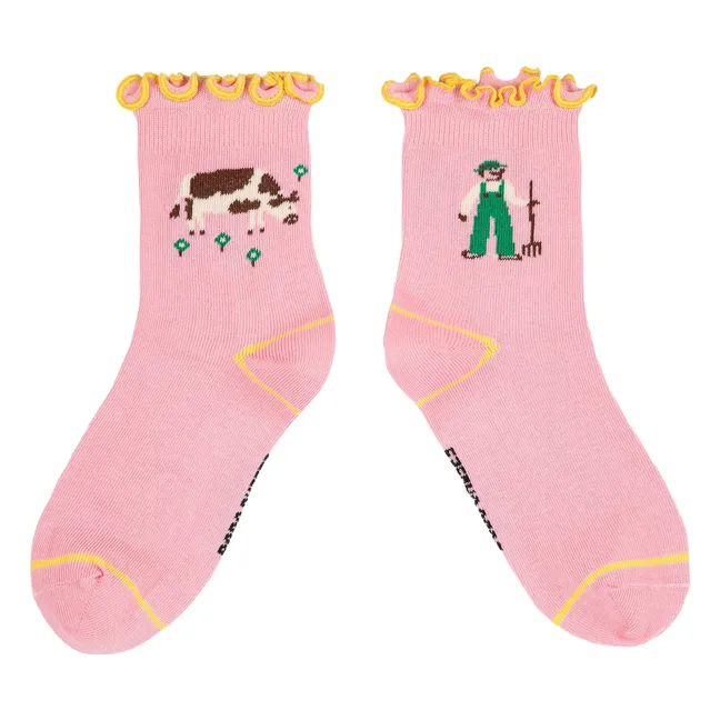 Calcetines de algodón orgánico con volantes | Rosa