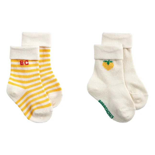Set of 2 Pairs of Organic Cotton Strawberry Socks | Yellow