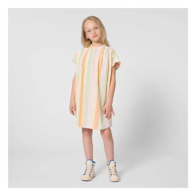Happy Sweet Gestreiftes Kleid mit Knöpfen | Blassrosa