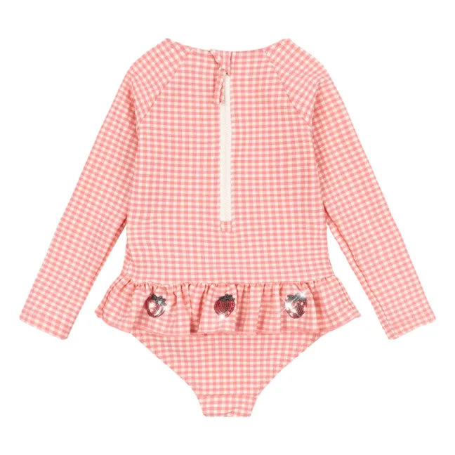 Etta Carreaux Fraises Long Sleeve Swimsuit | Pink