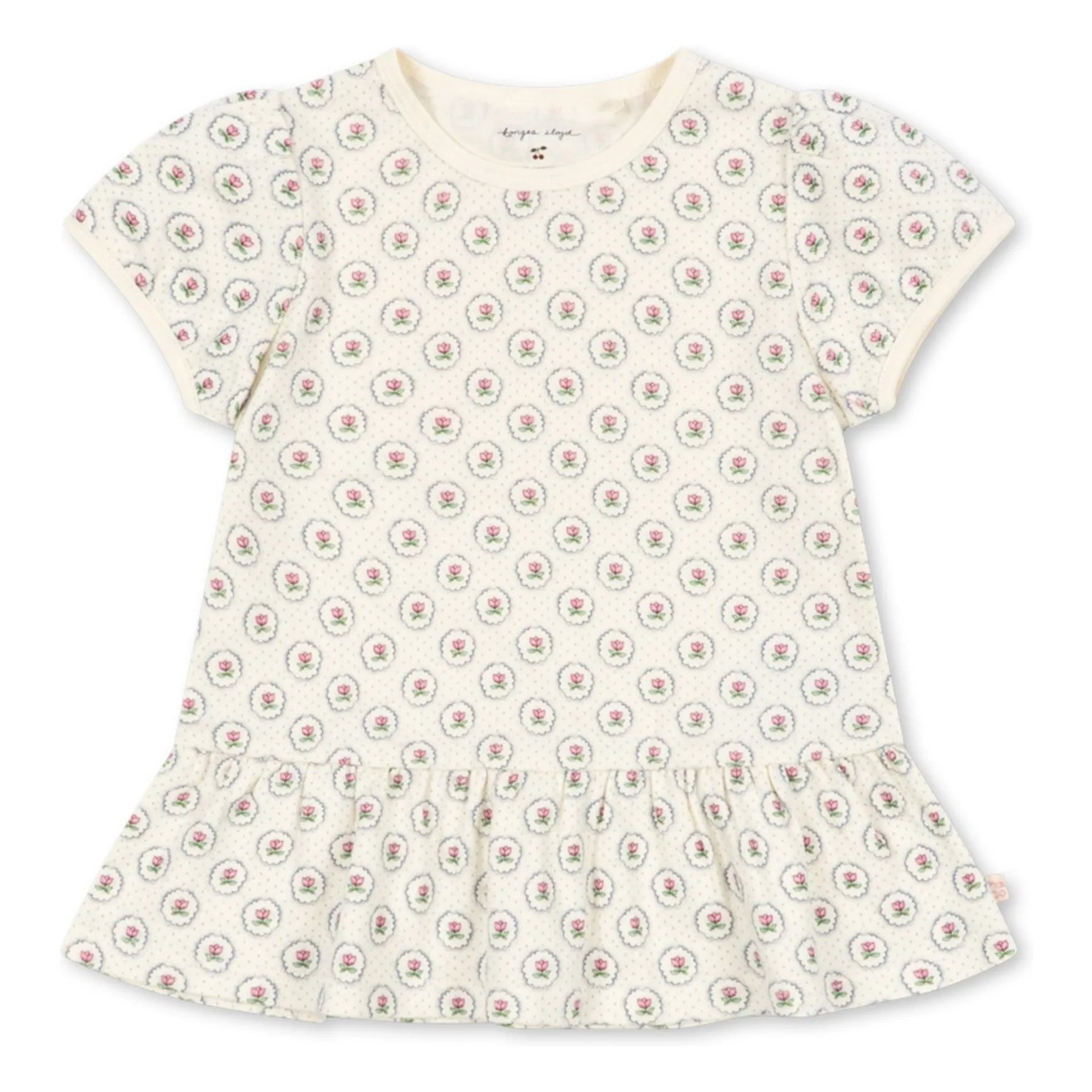 Konges Sløjd Ecru Geometric Ruffle T-Shirt Organic Cotton
