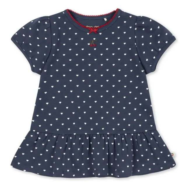 Ruffled T-shirt Organic cotton | Dark Blue