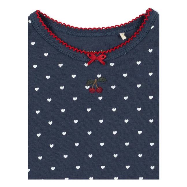 T-shirt Volants Pois Coton Bio | Bleu foncé