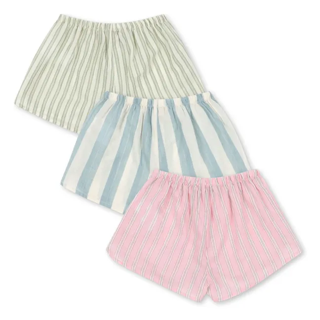 Lote de 3 pantalones cortos de algodón orgánico a rayas Asli | Rosa