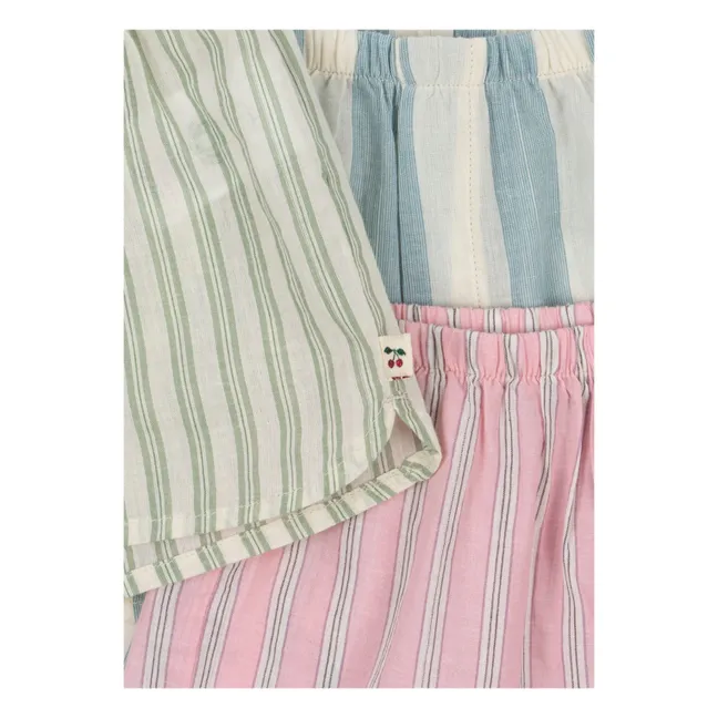 Lote de 3 pantalones cortos de algodón orgánico a rayas Asli | Rosa