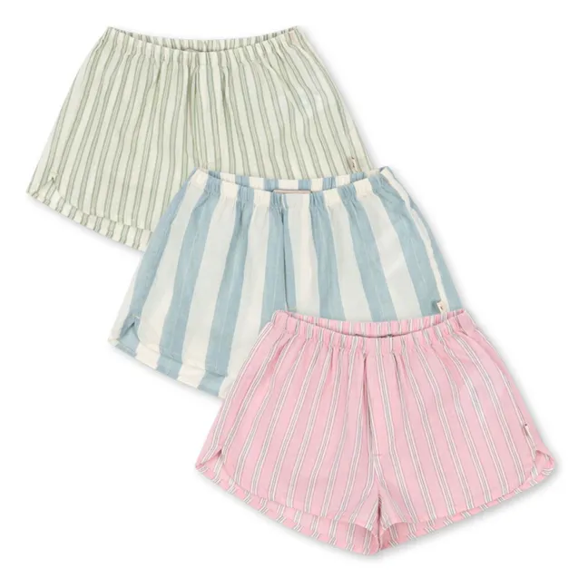 Lote de 3 pantalones cortos de algodón orgánico a rayas Asli | Rosa