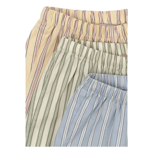 Lote de 3 pantalones cortos de algodón ecológico Azure a rayas | Azul