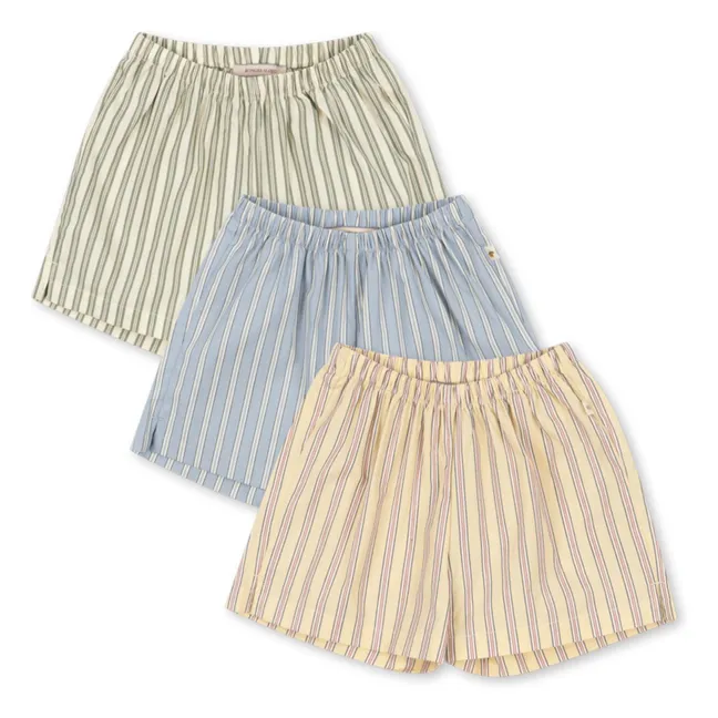 Lote de 3 pantalones cortos de algodón ecológico Azure a rayas | Azul