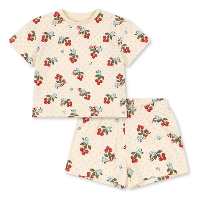 Ensemble T-shirt et Short Cerises Coton Bio | Ecru