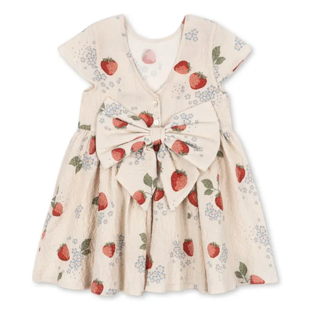 Vestido de algodón ecológico Ava Strawberry | Beige