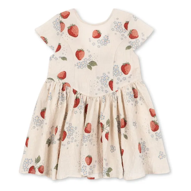 Ava Strawberry Organic Cotton Dress | Beige