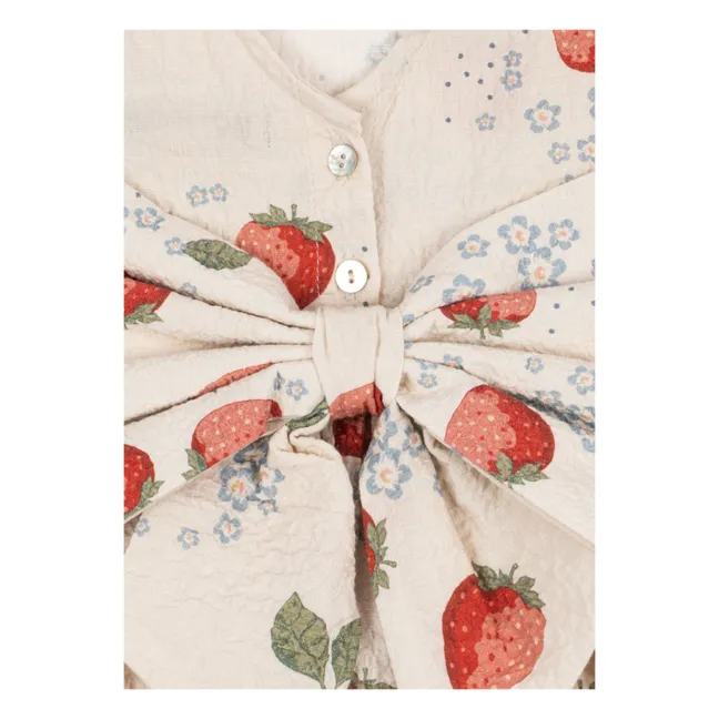 Ava Strawberry Organic Cotton Dress | Beige