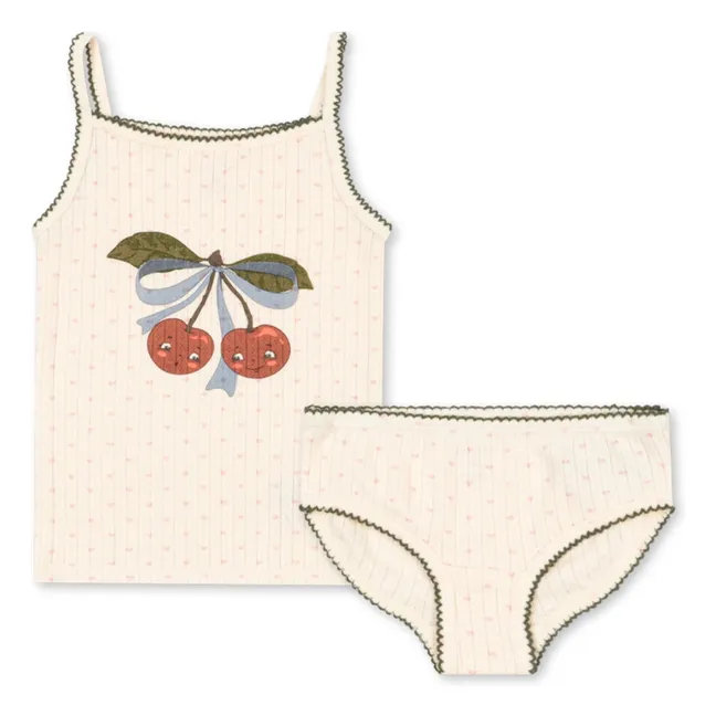 Ensemble Débardeur et Culotte Minnie Cerises Coton Bio | Ecru