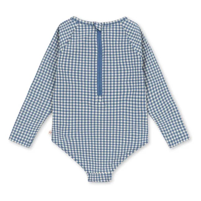 Maillot de Bain Manches Longues Fresia Carreaux Fibres Recyclées | Bleu