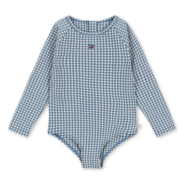 Maillot de Bain Manches Longues Fresia Carreaux Fibres Recyclées | Bleu