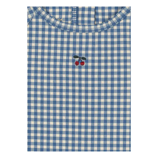 Maillot de Bain Manches Longues Fresia Carreaux Fibres Recyclées | Bleu